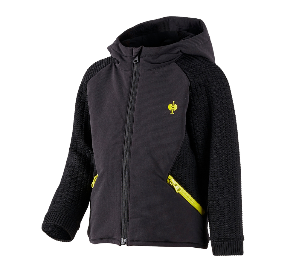 Jackets: Hybrid hooded knitted jacket e.s.trail, children's + black/acid yellow