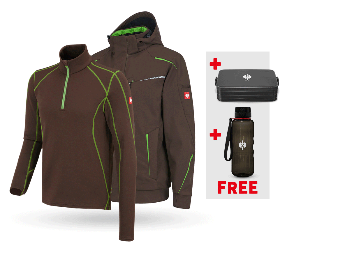 Clothing: SET:Winter softshell jacket+troyer e.s.motion 2020 + chestnut/seagreen