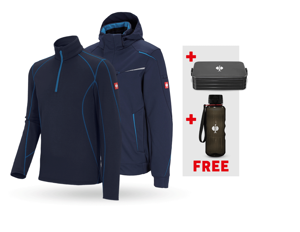 Clothing: SET:Winter softshell jacket+troyer e.s.motion 2020 + navy/atoll