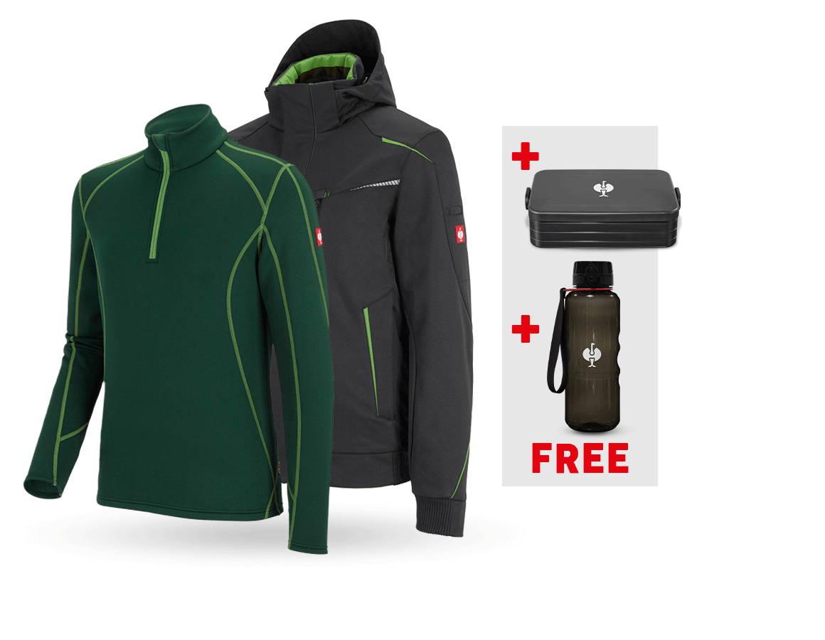 Clothing: SET:Winter softshell jacket+troyer e.s.motion 2020 + black/seagreen