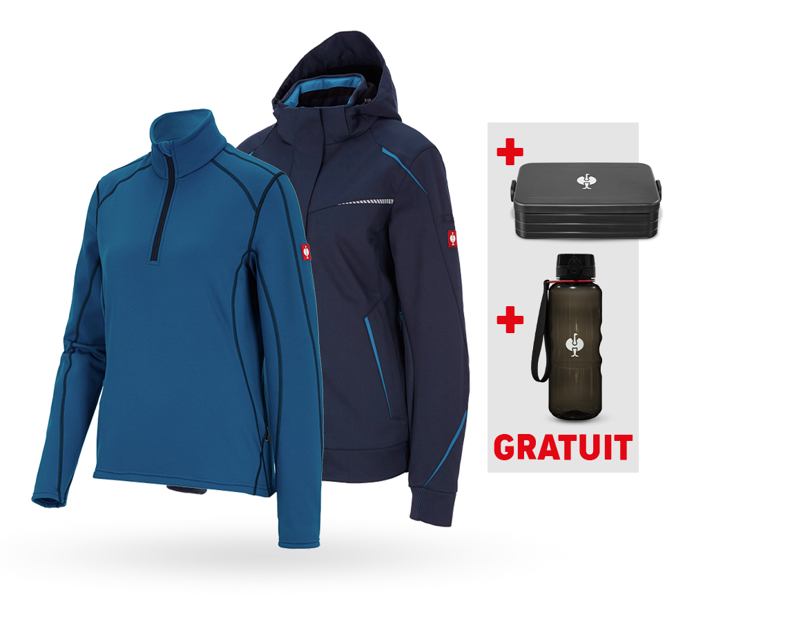 Vêtements: KIT : Veste softsh.hiver e.s.motion 2020+pull, fe. + bleu foncé/atoll
