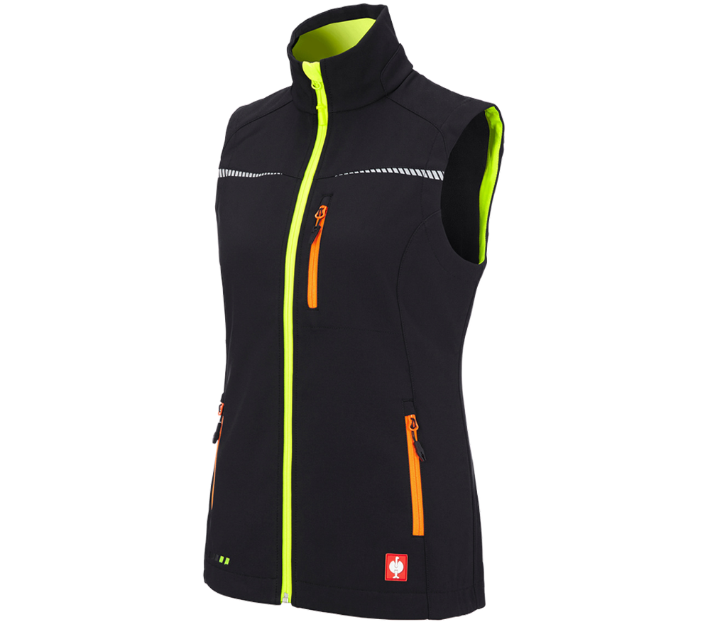 Thèmes: Gilet softshell e.s.motion 2020, femmes + noir/jaune fluo/orange fluo