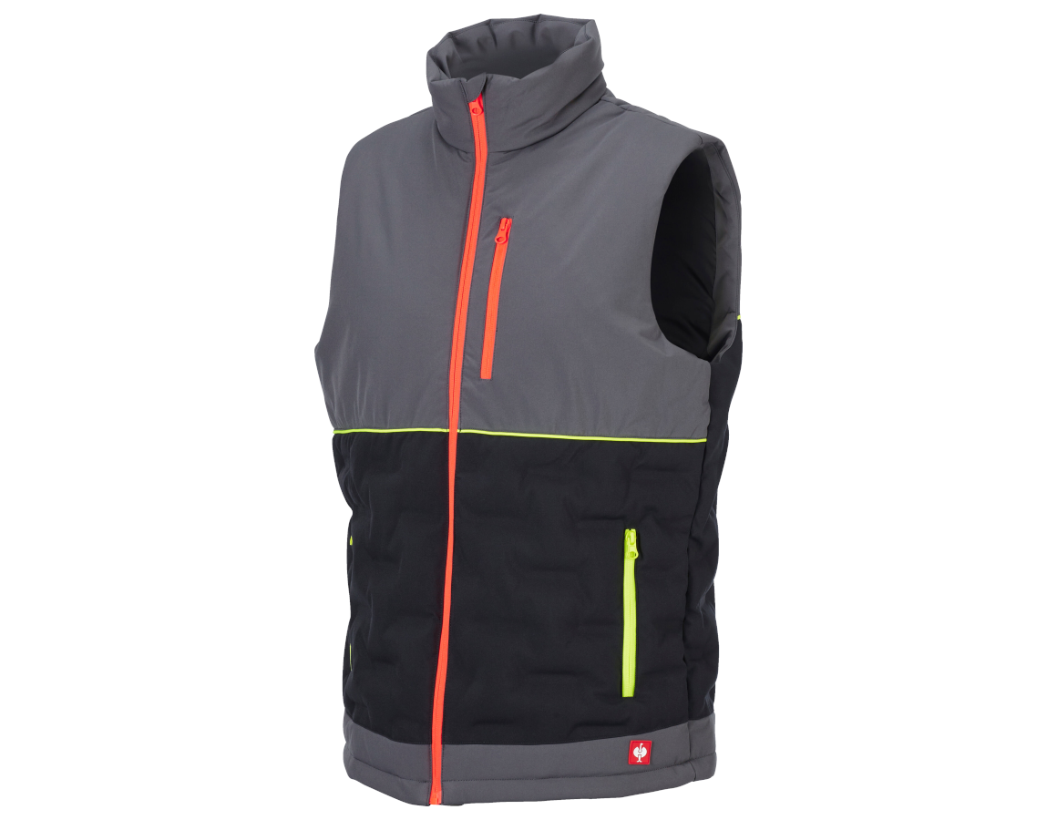 Gilets de travail: e.s. Gilet Padded + anthracite/noir/orange fluo/jaune fluo
