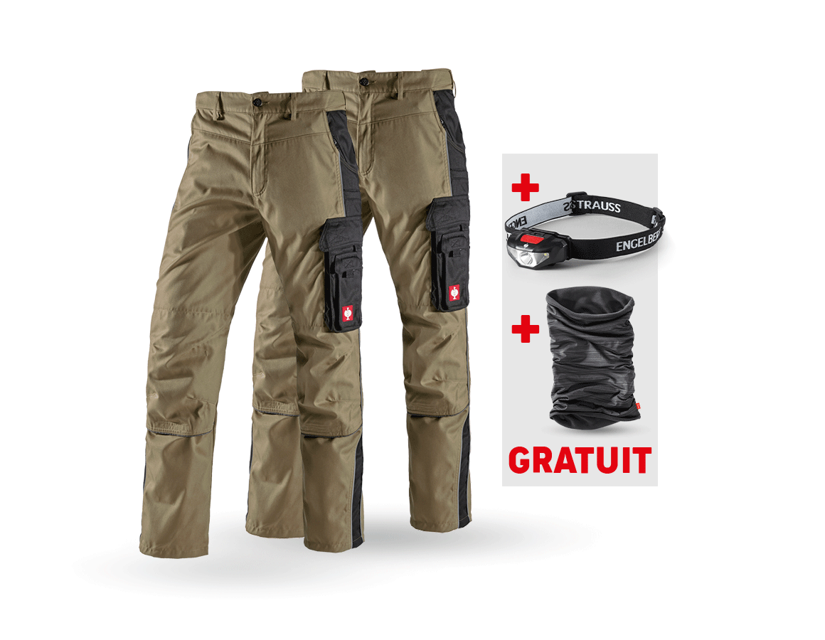 Vêtements: KIT : 2x Pantalon à taille élastique e.s.active + kaki/noir