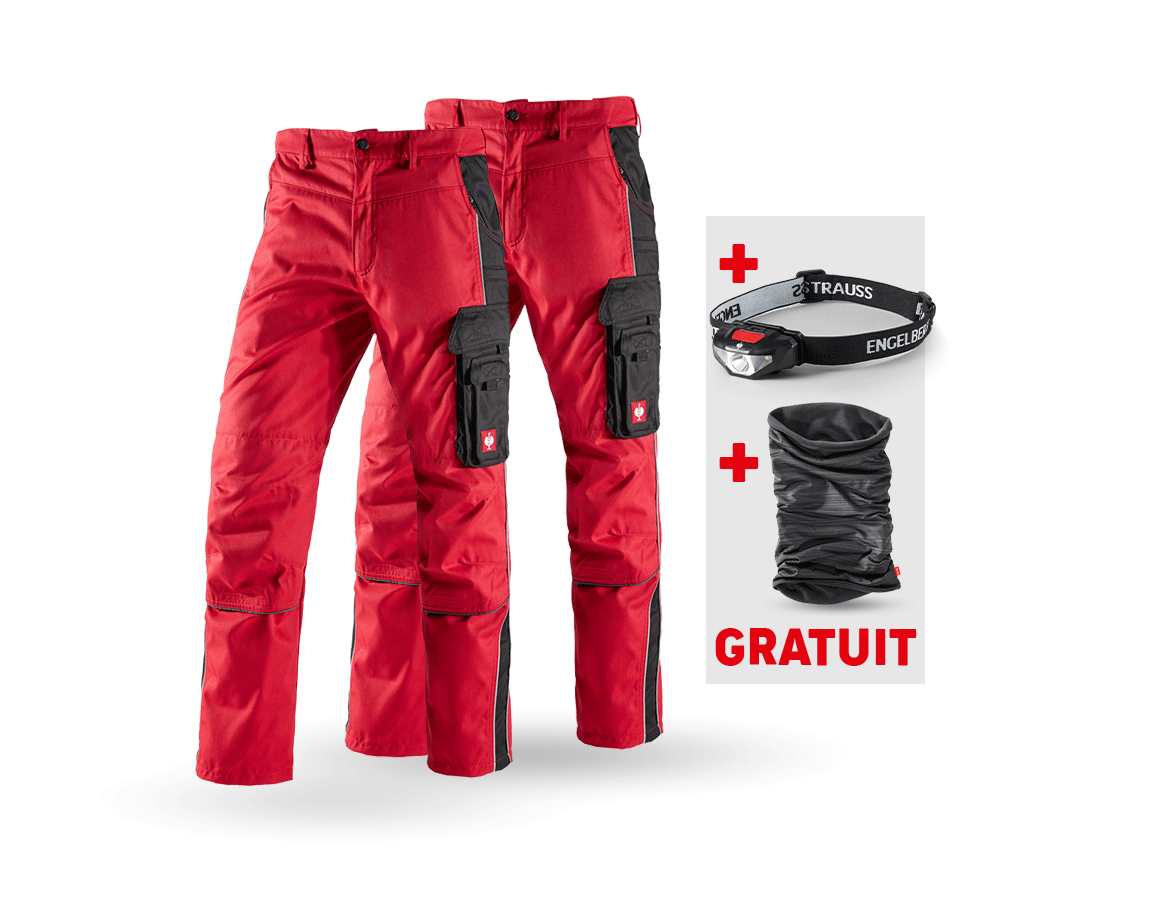 Pantalons de travail: KIT : 2x Pantalon à taille élastique e.s.active + rouge/noir