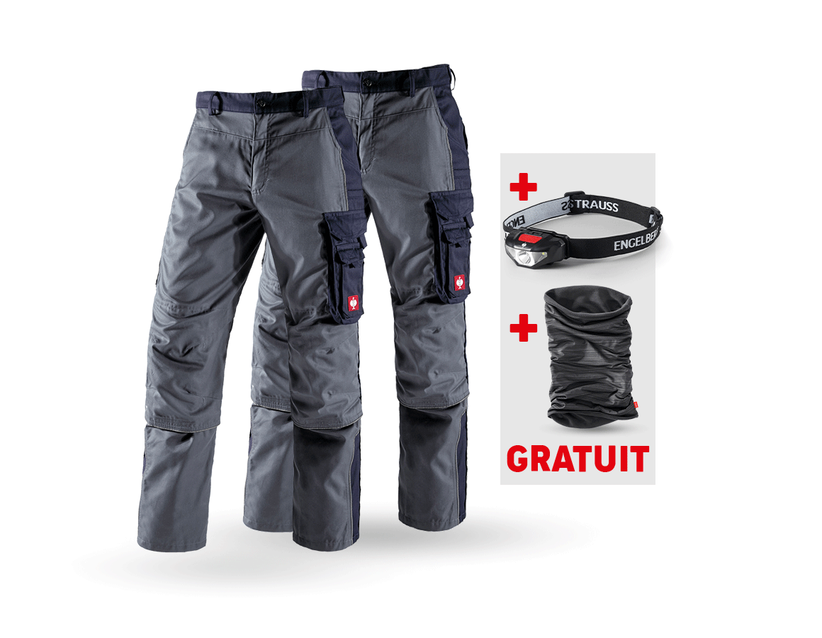Vêtements: KIT : 2x Pantalon à taille élastique e.s.active + gris/bleu foncé