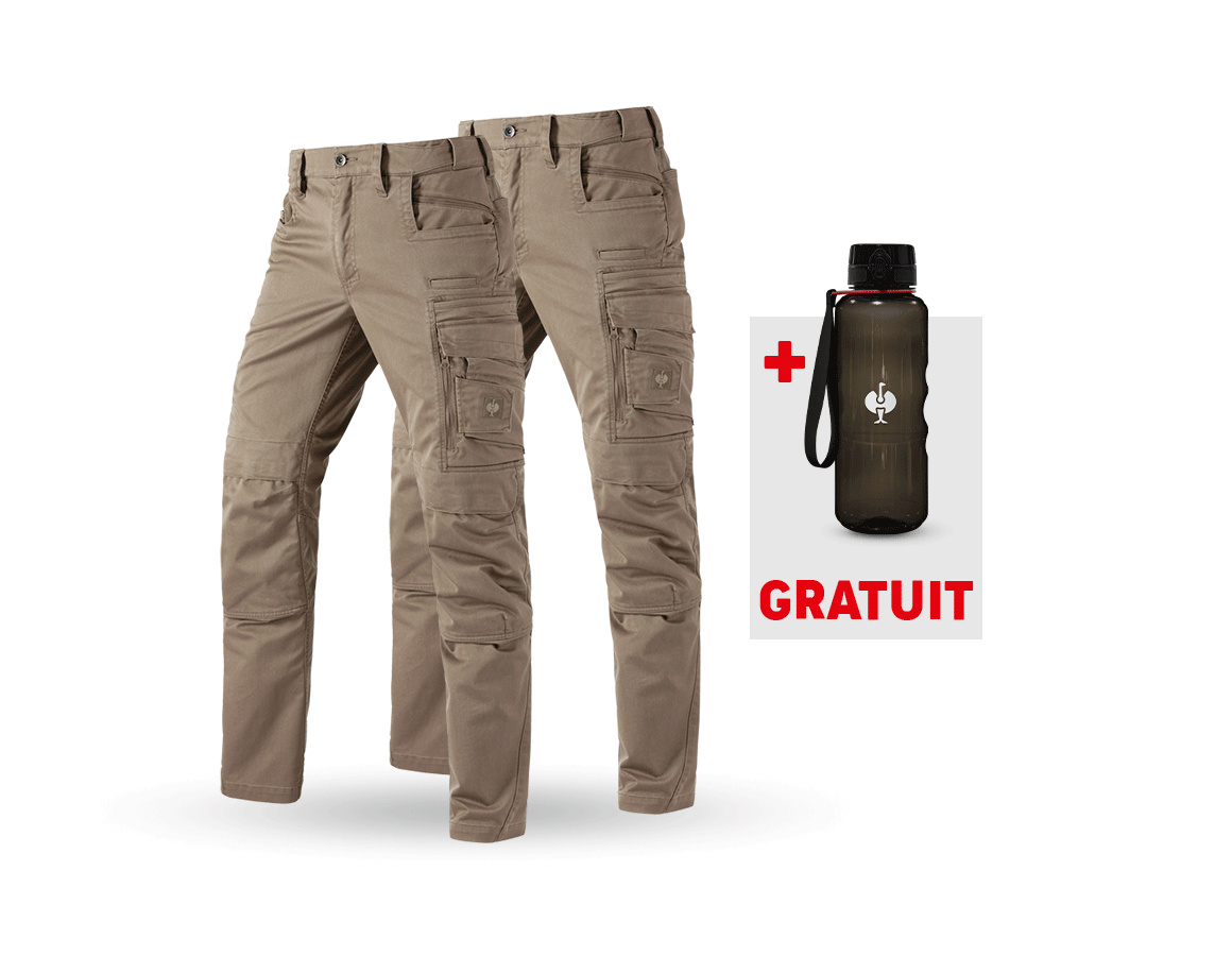Cadeaux plus grands: KIT : 2x Pantalon à taille élas. e.s.motion ten + brun cendré