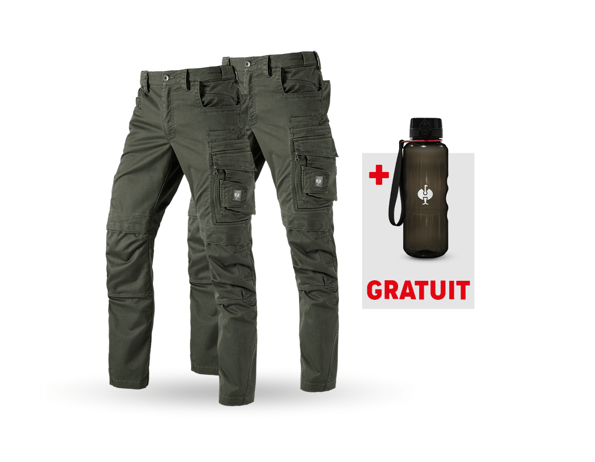 Cadeaux plus grands: KIT : 2x Pantalon à taille élas. e.s.motion ten + vert camouflage