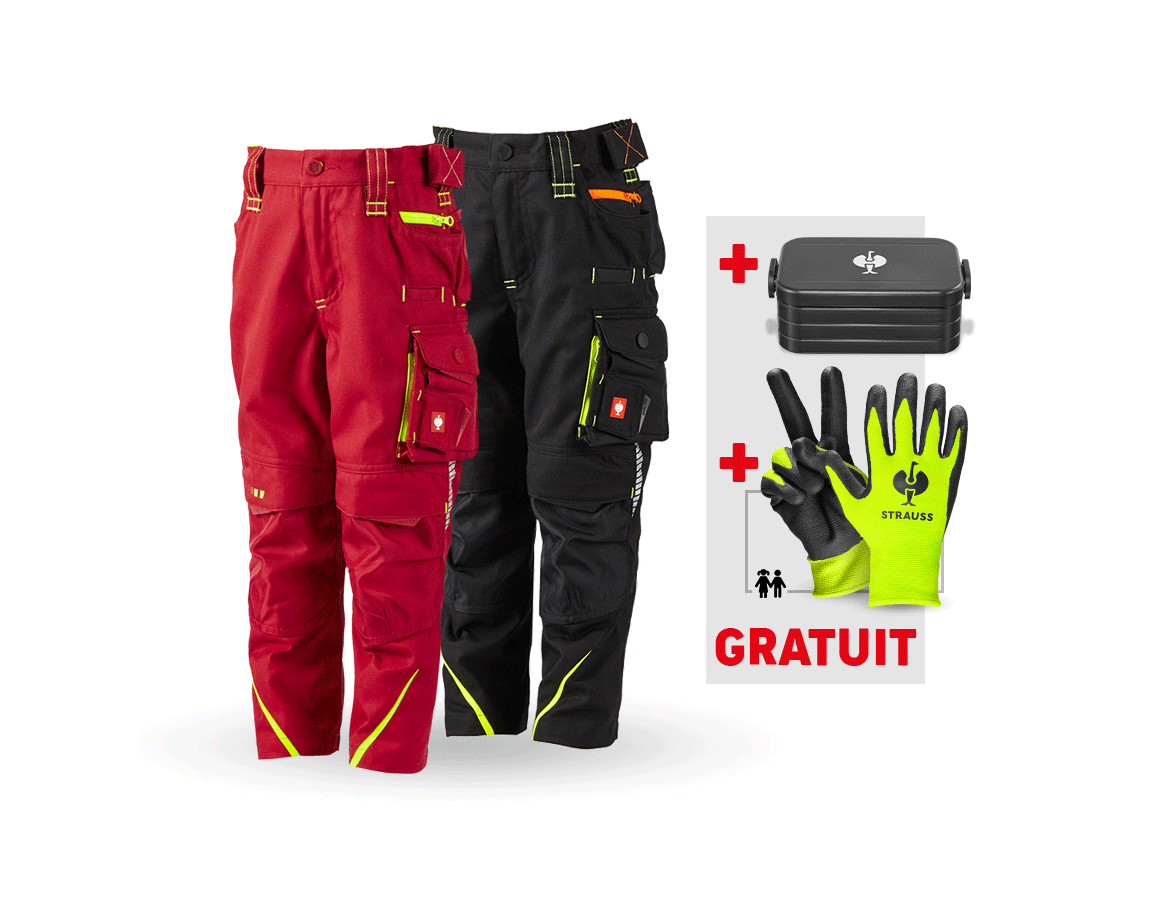 Vêtements: KIT : 2x Pantalon élast. e.s.motion 2020, enfants + rouge vif/jaune fluo