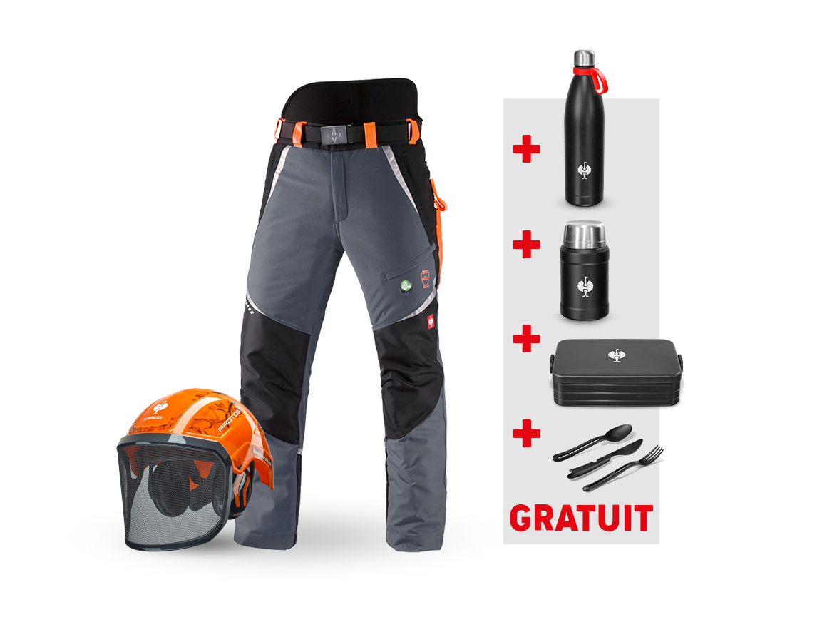 Vêtements: KIT : Pantalon e.s. anti-coupe KWF + casque + gris/orange fluo