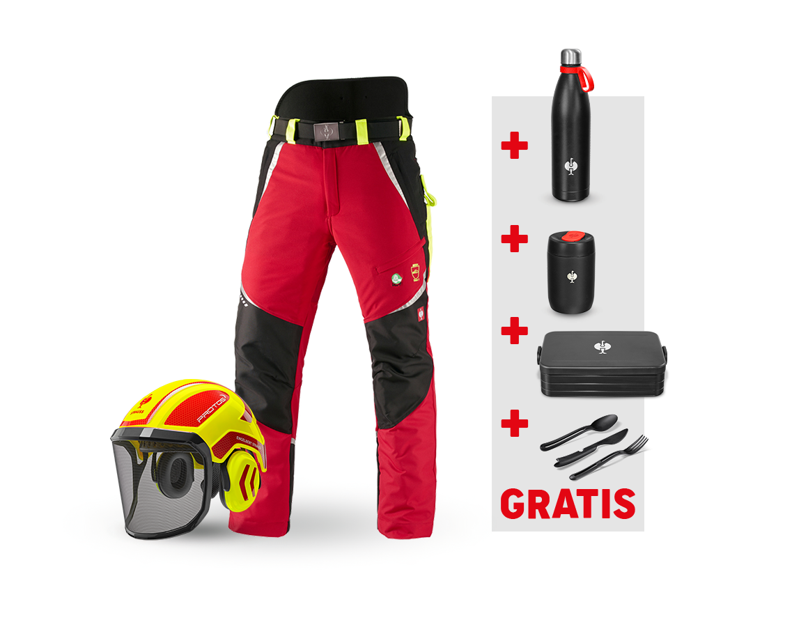 Bekleidung: SET: e.s. Forst-Schnittschutz Bundhose KWF + Helm + rot/warngelb