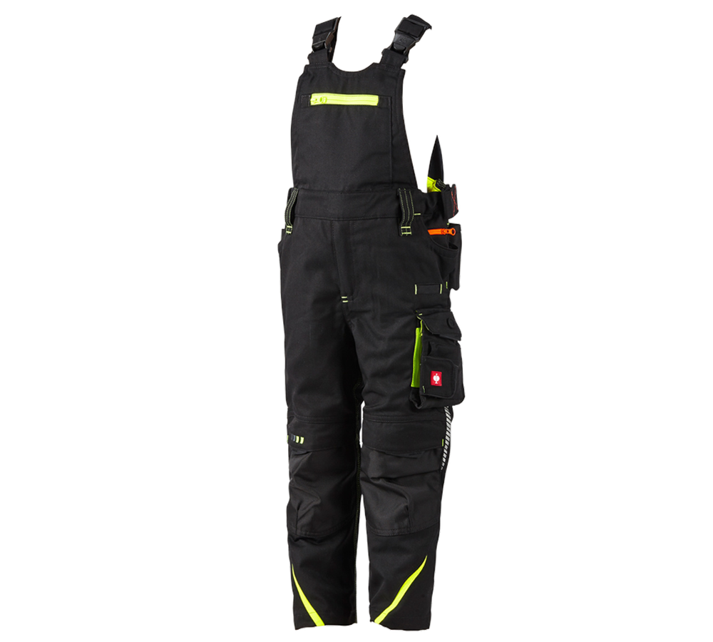 Trousers: Children's bib & brace e.s.motion 2020 + black/high-vis yellow/high-vis orange