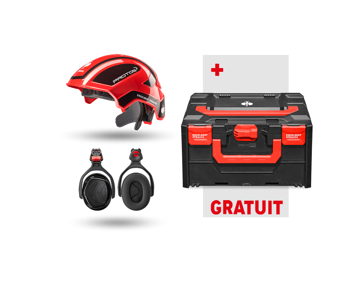 Outils: Kit sécu. travail Protos + GRATUIT STRAUSSbox 215 + rouge/noir