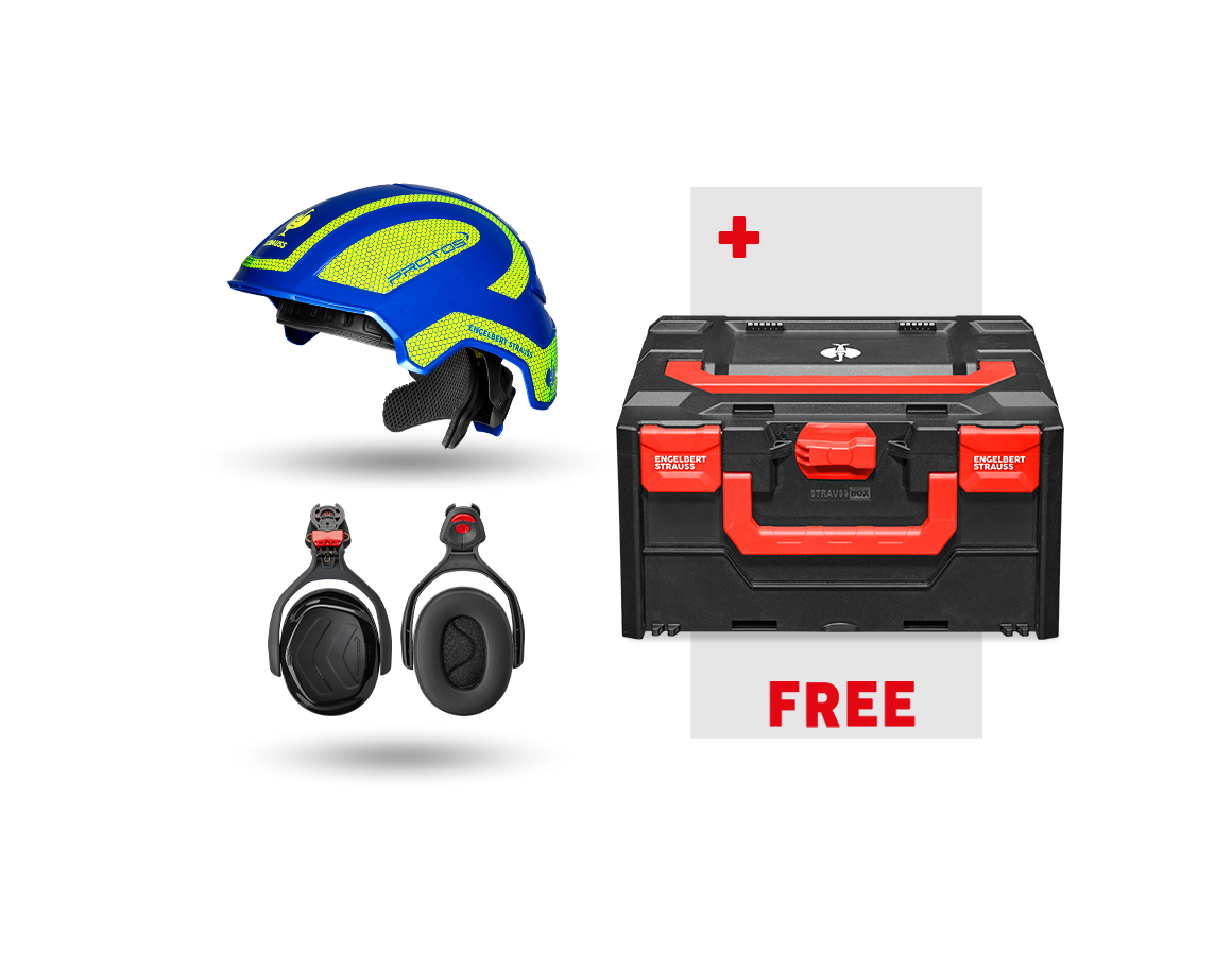 Personal Protection: Work safety set Protos + FREE STRAUSSbox 215 + royalblue/high-vis yellow