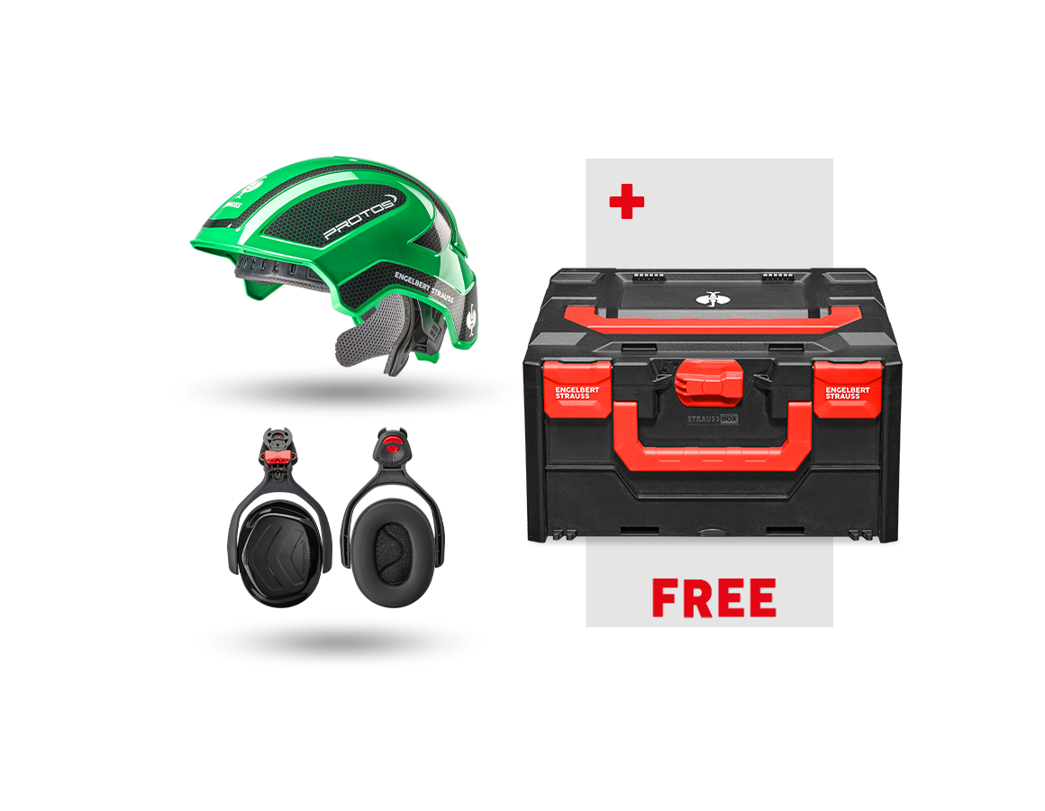 Personal Protection: Work safety set Protos + FREE STRAUSSbox 215 + green/black