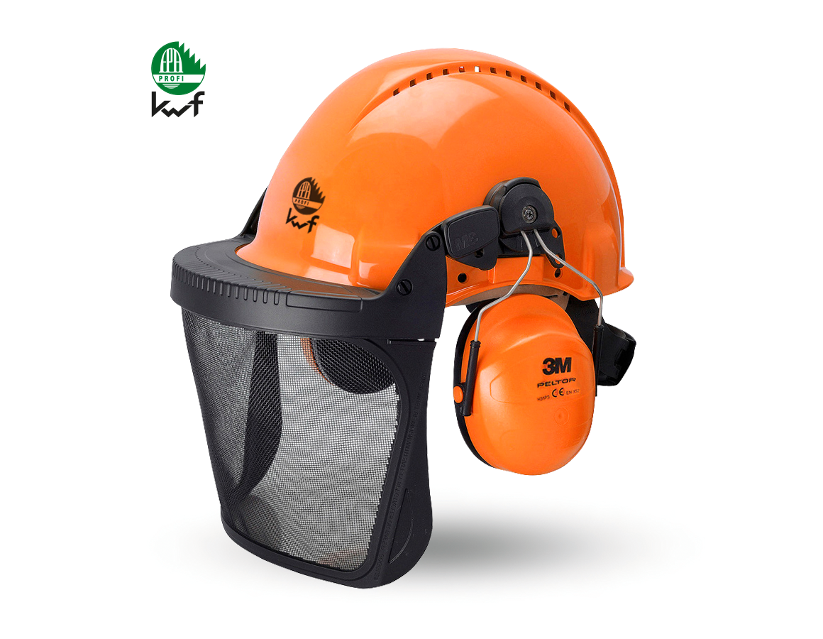 Offres du mois: Combinaison casque protection pour forestier KWF + orange