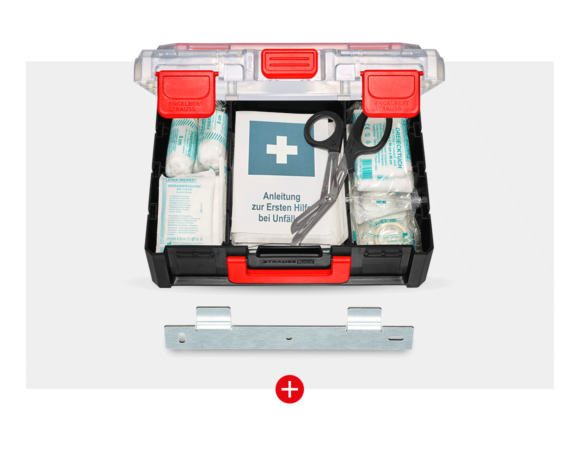 Personal Protection: STRAUSSbox company first aid kit DIN 13157+holder
