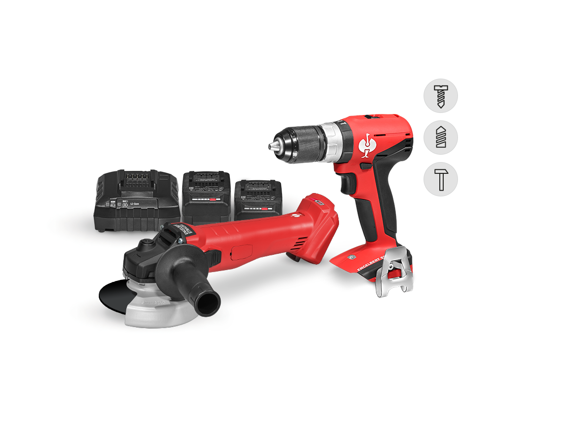 Tools: 18 V cordless angle grinder + drill screwdriver L