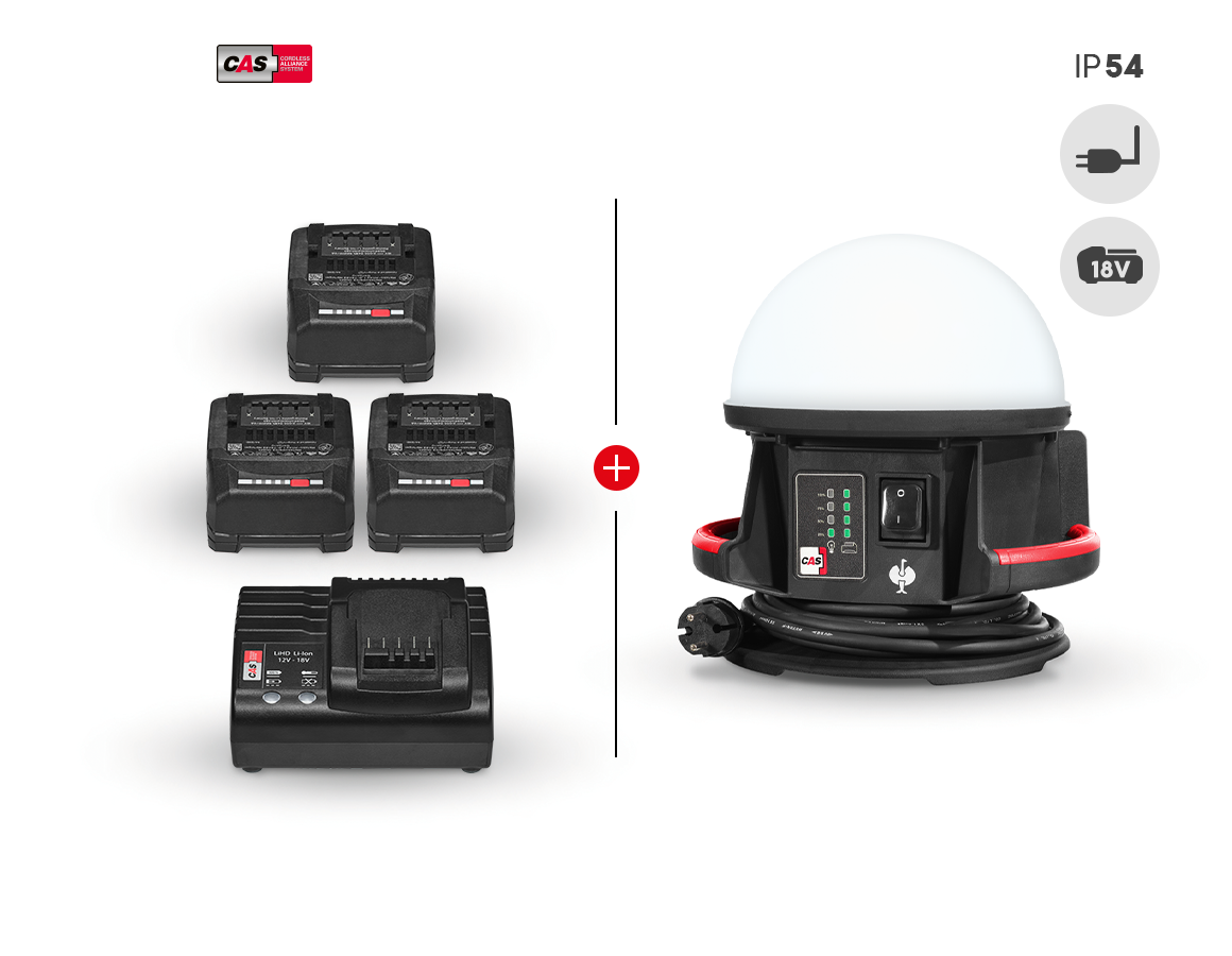 Outils: 18,0 V Sphère sur batterie éclairage hybride Kit