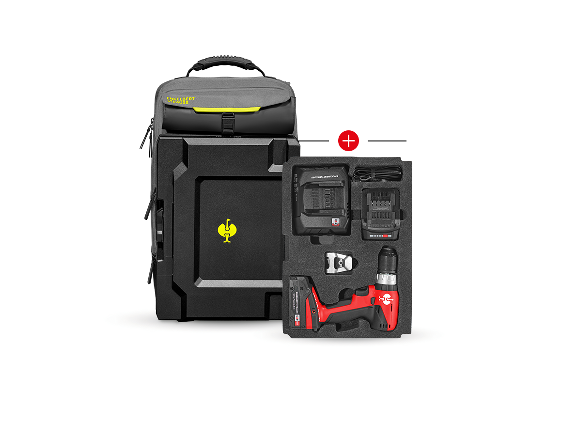 Electrical tools: Insert Cordless screwdr.+STRAUSSbox backpack + basaltgrey/acid yellow