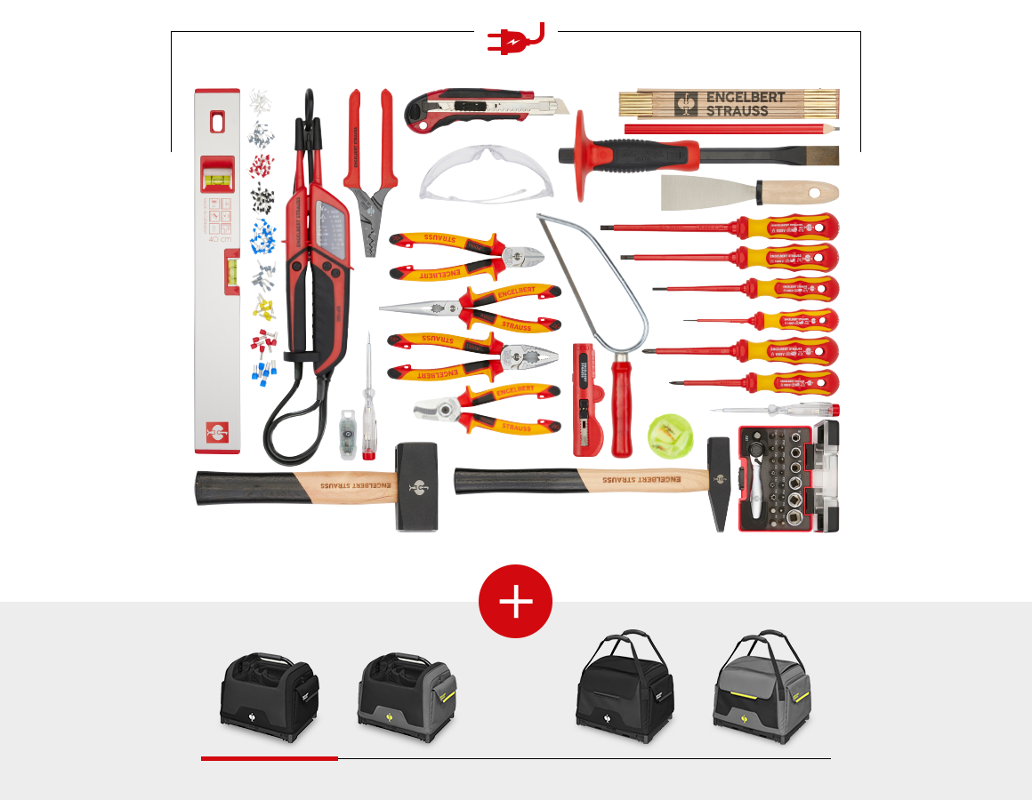 STRAUSSbox System: Werkzeug-Set Elektro inkl. STRAUSSbox Tasche + schwarz