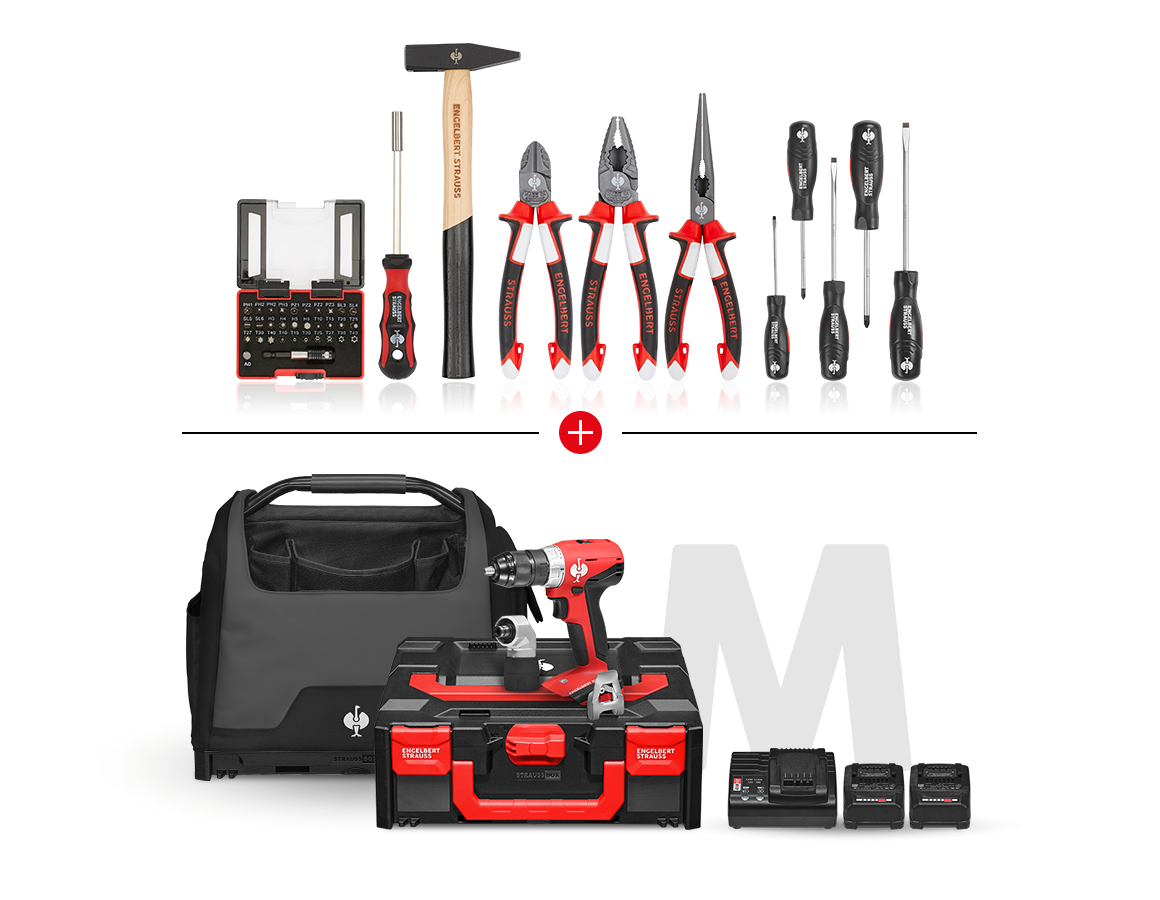 STRAUSSbox System: Multi drill screwdriver set + STRAUSSbox bag, open + black