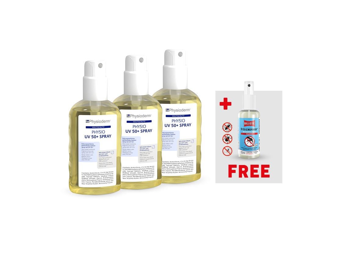 Hand cleaning | Skin protection: 3xUV sun protection spray SPF 50 + Ballistol