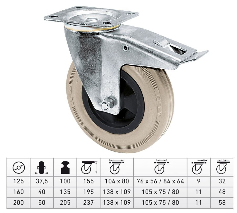 Rouleau transporteur: Roulettes pivotantes avec plaque, caoutchouc