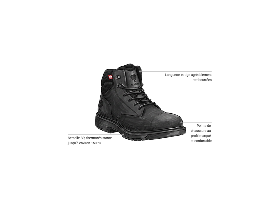 S3: S3 Chaussures hautes de sécurité Strauss.3002 mid + noir 1