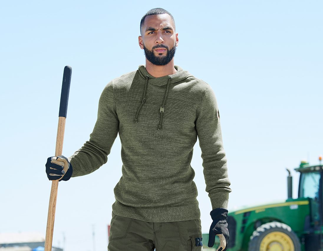 Shirts, Pullover & more: e.s. Knitted hoody + thyme melange