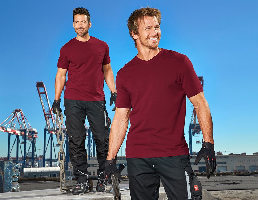 Thèmes: e.s. T-shirt cotton stretch V-Neck + bordeaux 2