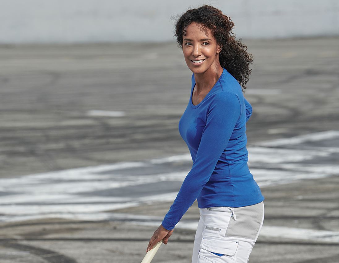 Hauts: e.s. Longsleeve cotton stretch, femmes + bleu gentiane 1