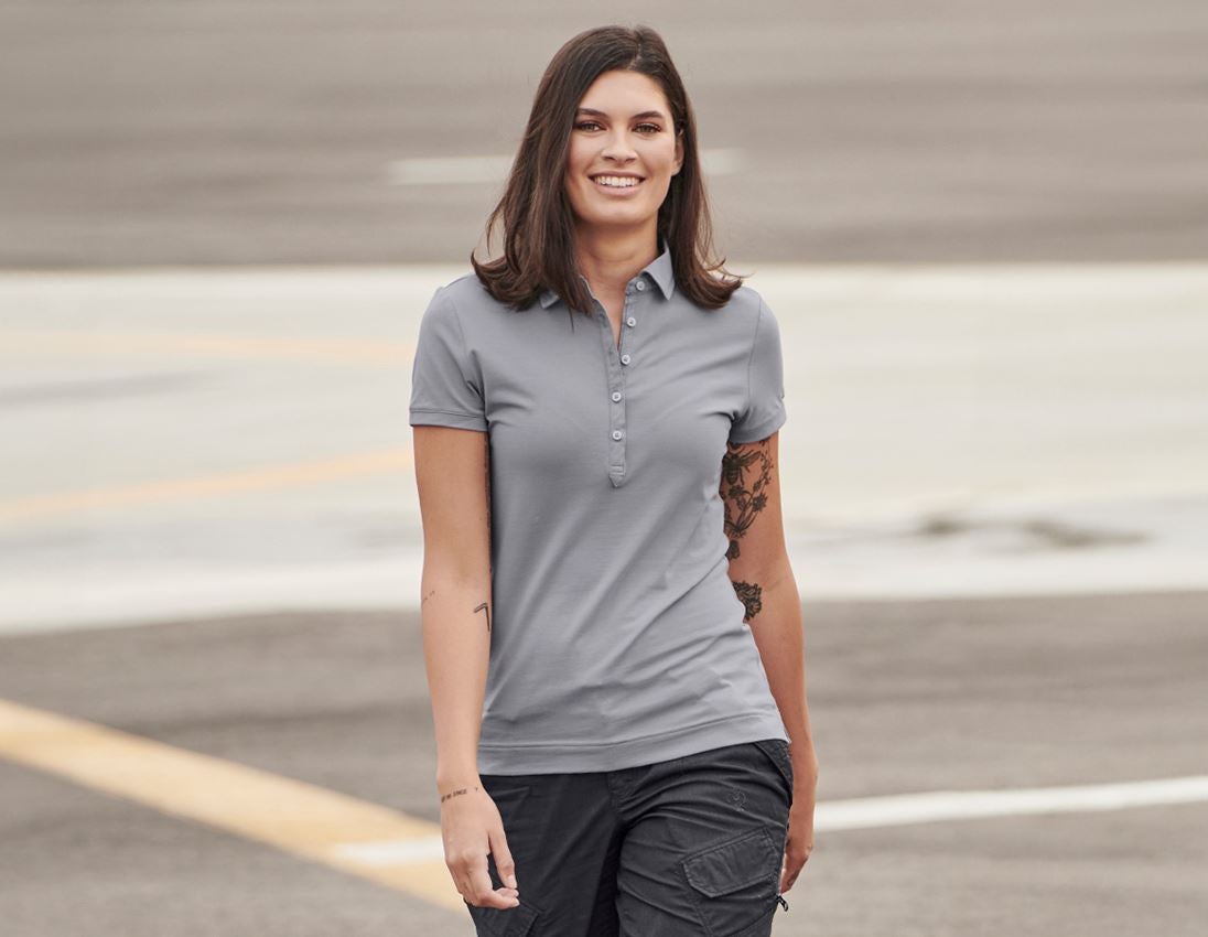 Hauts: e.s. Polo cotton stretch, femmes + platine