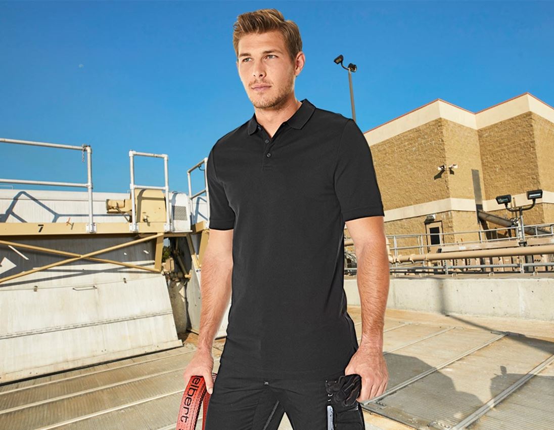 Shirts & Co.: e.s. Piqué-Polo cotton stretch, long fit + schwarz
