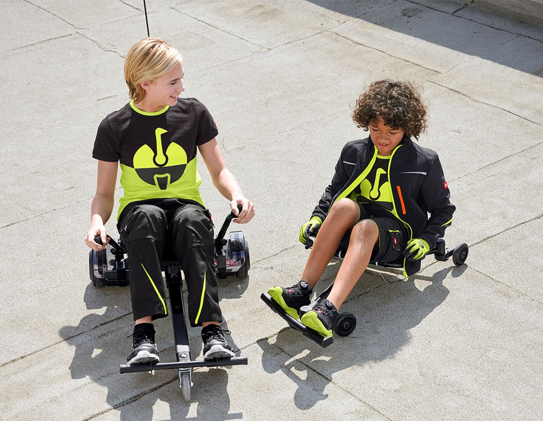 Thèmes: e.s. Pique-Shirt colourblock, enfants + noir/jaune fluo 1