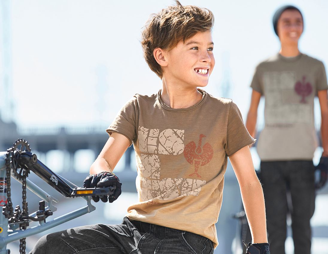 Hauts: e.s. T-Shirt denim workwear, enfants + brun clair vintage