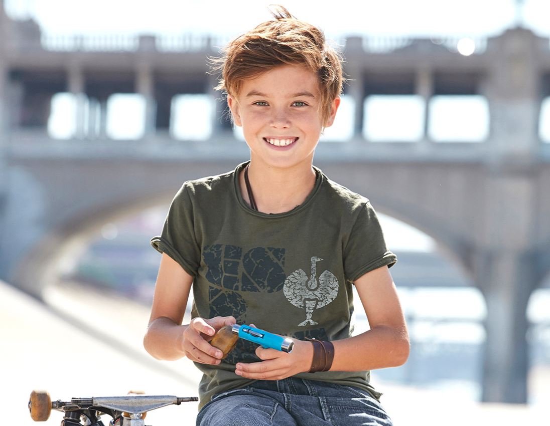 Hauts: e.s. T-Shirt denim workwear, enfants + vert camouflage vintage