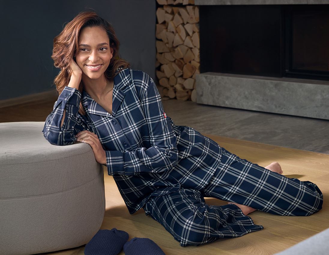 Accessoires: e.s. Karo-Pyjama Oberteil, Damen + tiefblau/weiß 1