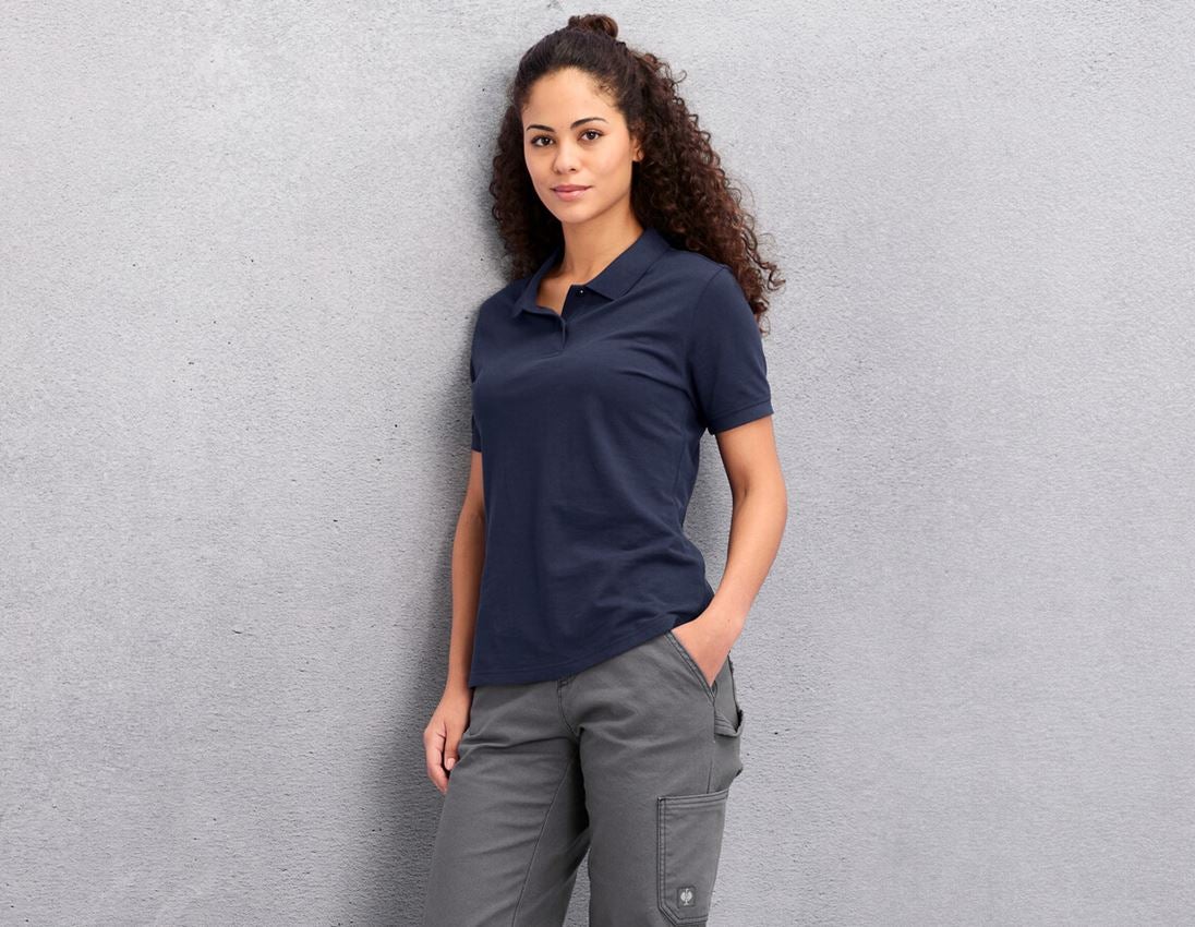 Vêtements: e.s. Piqué-Polo cotton light, femmes + bleu foncé 1