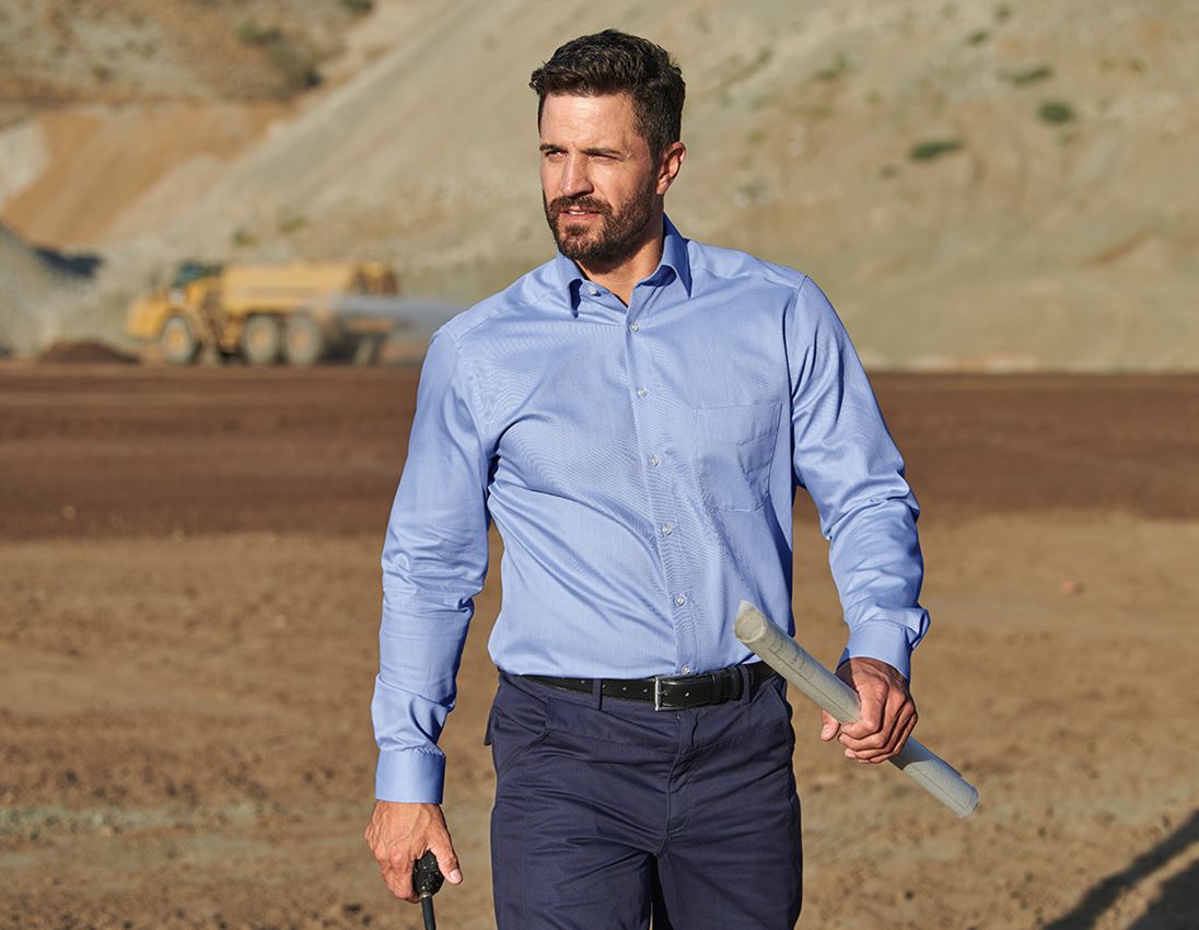 Hauts: Chemise de travail e.s.comfort, à manches longues + bleu clair mélange