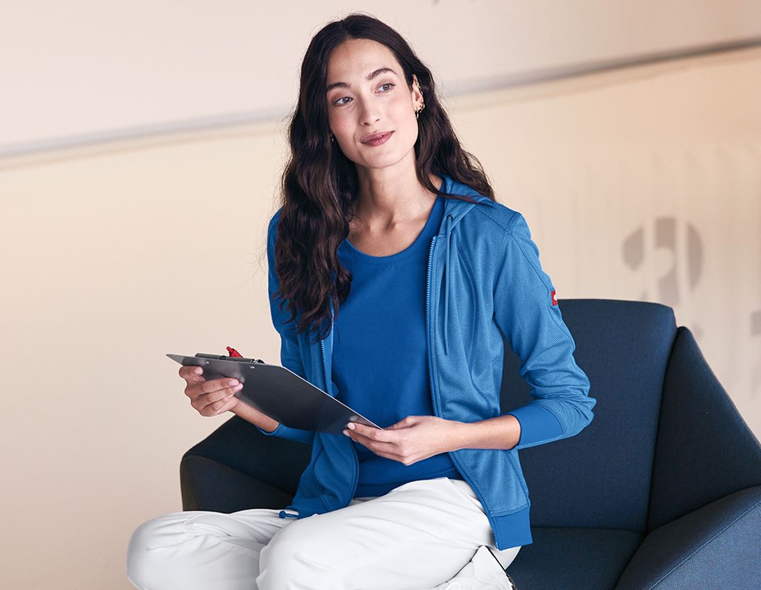 Work Jackets: e.s. Functional hooded jacket stripe, ladies' + gentianblue