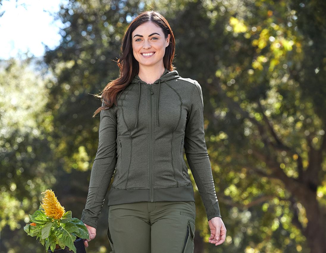 Work Jackets: e.s. Functional hooded jacket stripe, ladies' + thyme