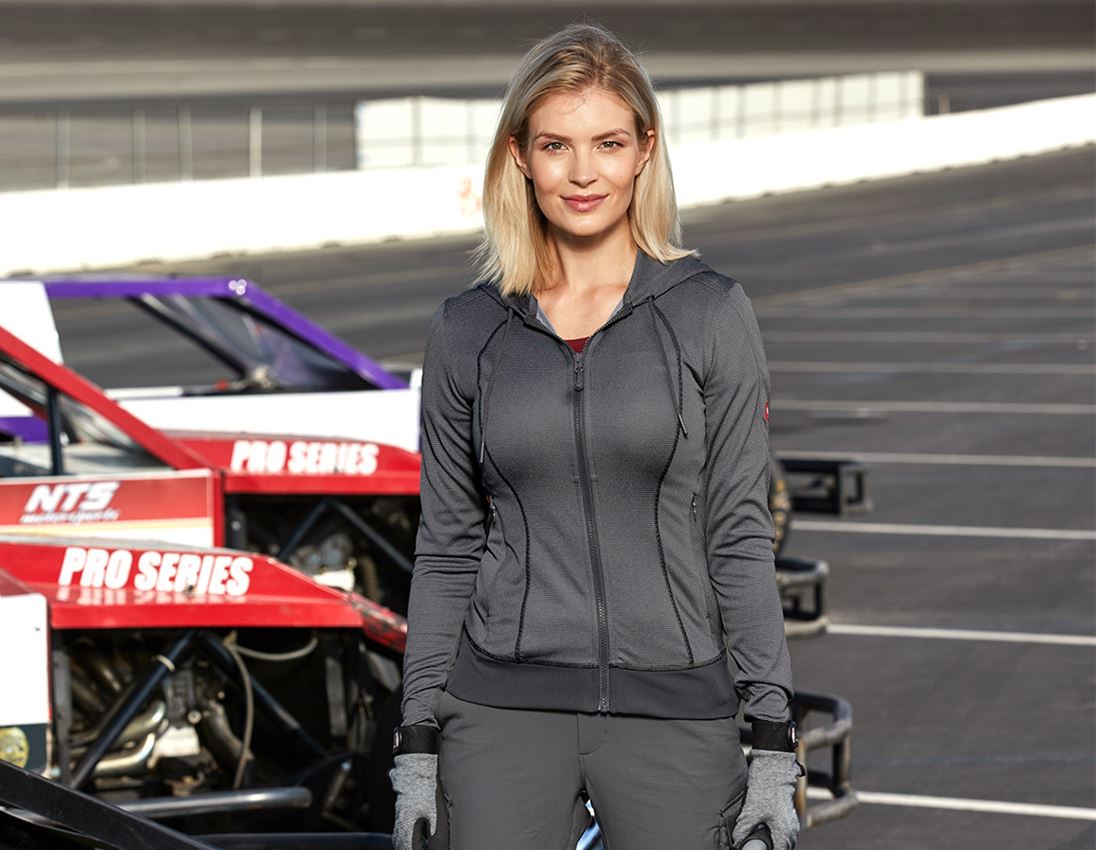 Work Jackets: e.s. Functional hooded jacket stripe, ladies' + anthracite