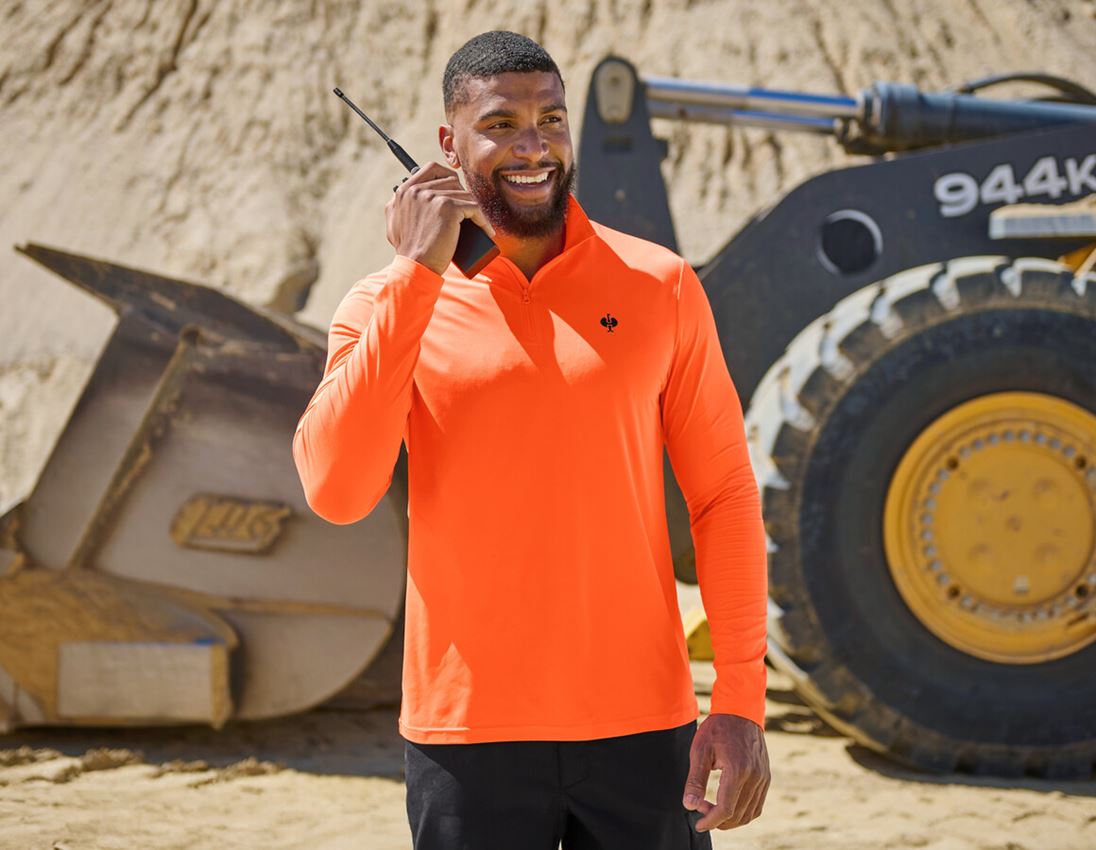 Hauts: Pull de fonct. longsleeve Visibility UV e.s.trail + orange fluo/noir