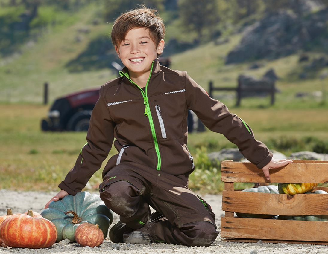 Themen: Softshelljacke e.s.motion 2020, Kinder + kastanie/seegrün