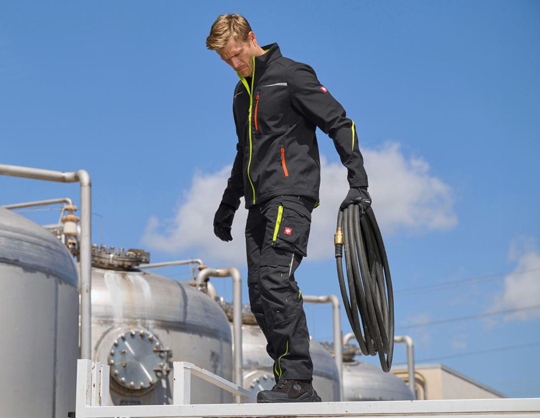 Work Jackets: Softshell jacket e.s.motion 2020 + black/high-vis yellow/high-vis orange 2
