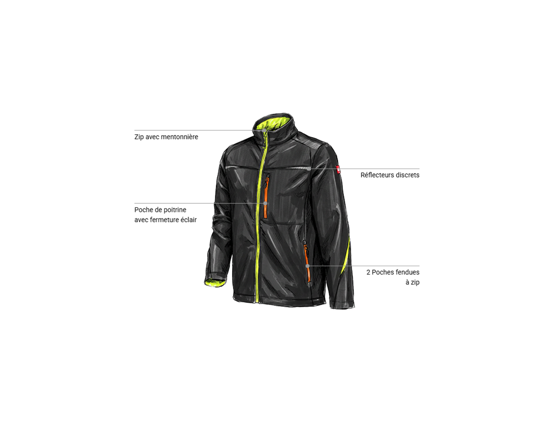 Thèmes: Veste Softshell e.s.motion 2020 + noir/jaune fluo/orange fluo 1