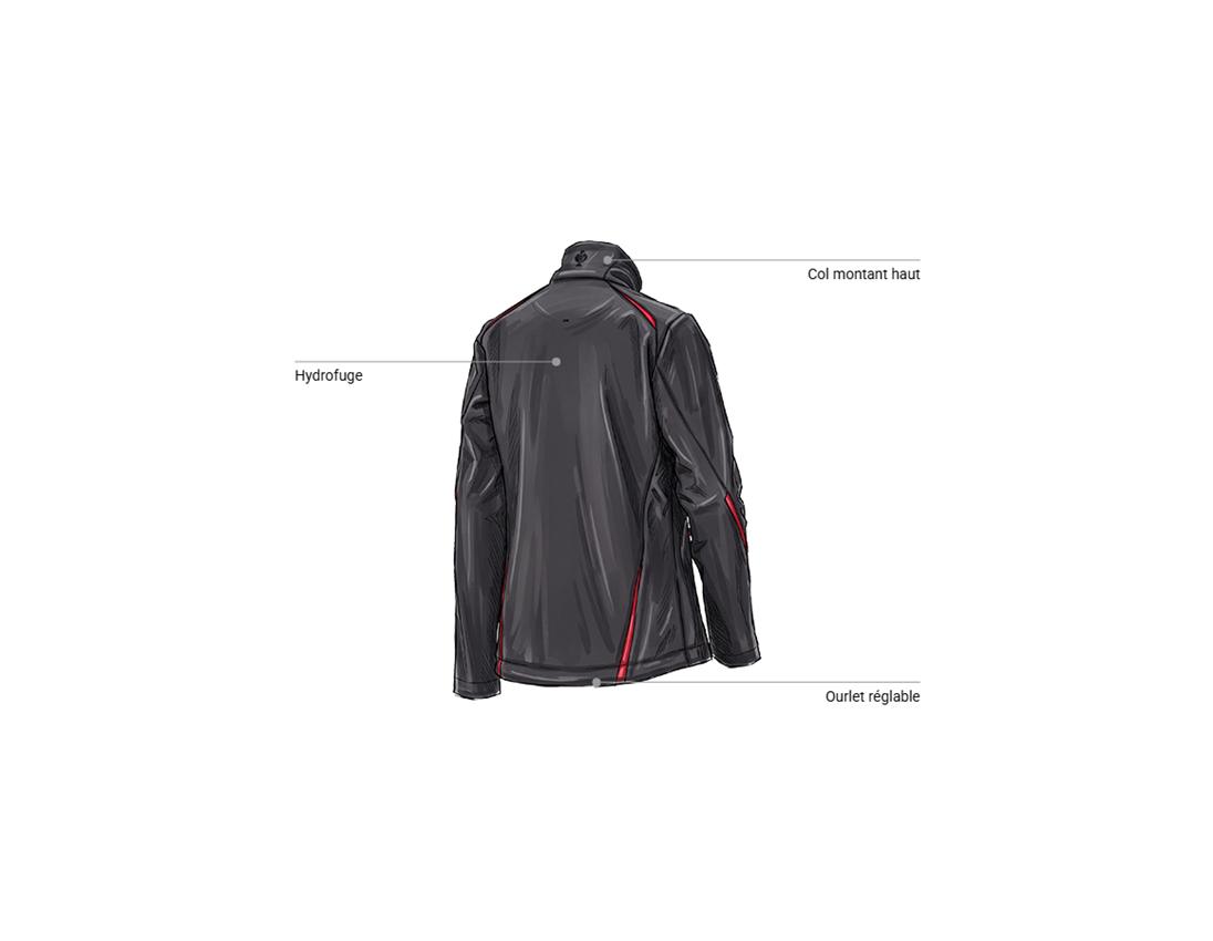 Vestes de travail: Veste Softshell e.s.motion 2020, femmes + graphite/rouge vif 2