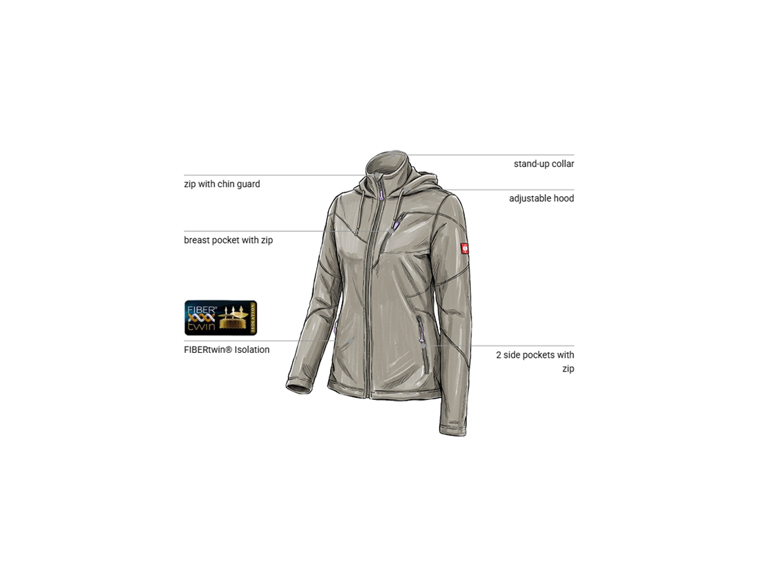 Work Jackets: Hooded fleece jacket e.s.motion 2020, ladies' + stone 1