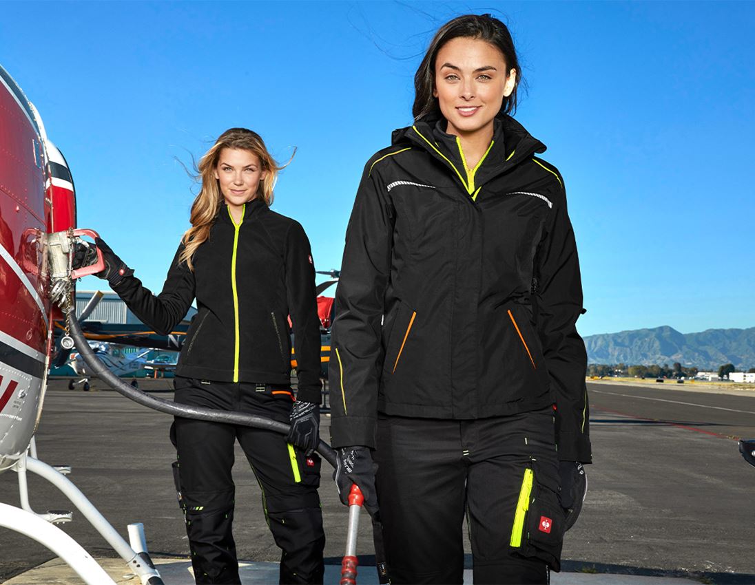 Work Jackets: 3 in 1 functional jacket e.s.motion 2020, ladies' + black/high-vis yellow/high-vis orange 2